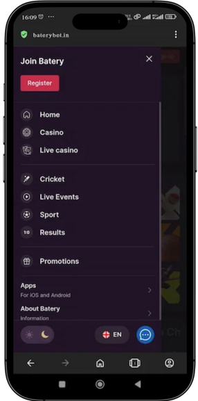 Batery App Menu