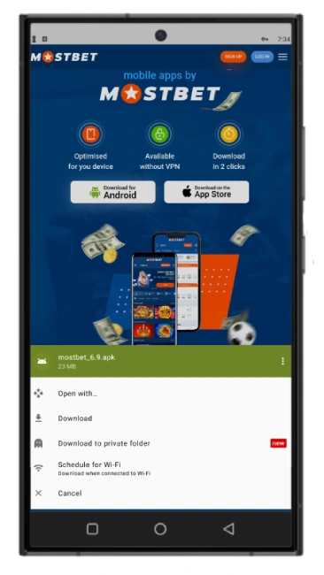 Confirm Mostbet Aviator APK download