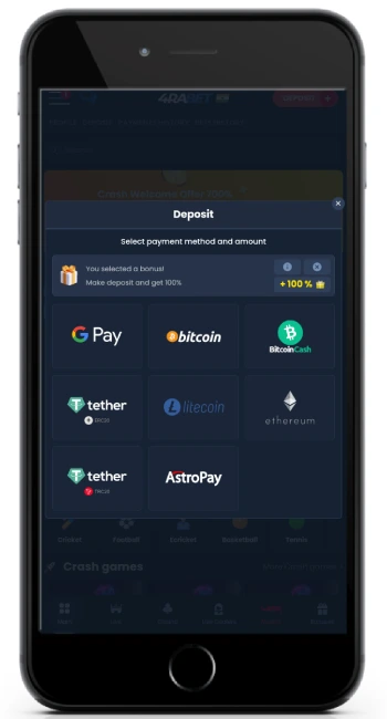 4rabet Payment methods