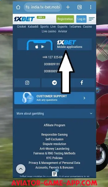1xBet mobile app section