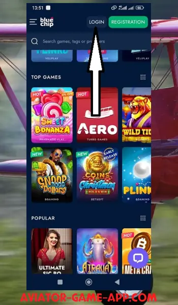 Bluechip Aviator App Login button