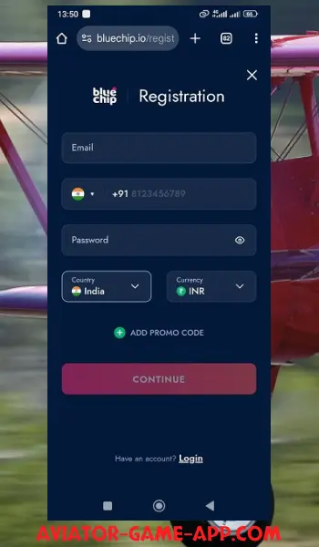 Bluechip Aviator App Registration form